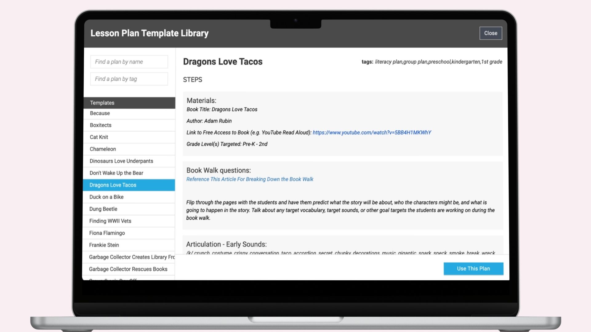 Lesson plan template library in SLP Toolkit
